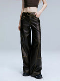 2th Desire Retro Loose Versatile Straight Leather Pants