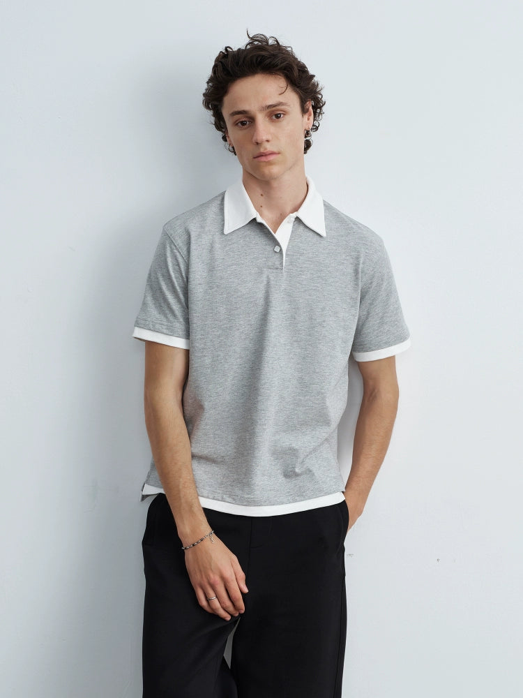 VLABMADE Lazy Contrasting Fake Two-piece Polo Shirt