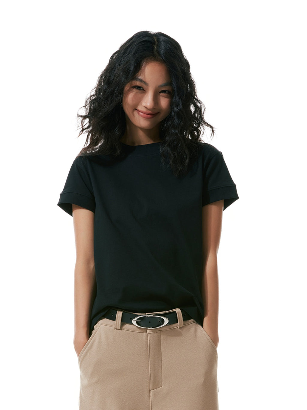 FUNKYFUN Front Shoulder Thread Cuff Versatile Backing Tee