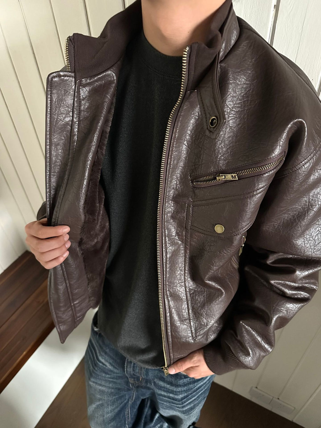Eme Vintage Pu Leather Cotton Jacket