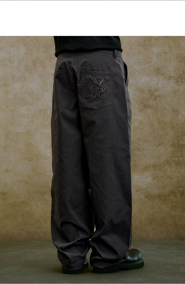 YADcrew Three-dimensional Line Embroidery Straight Tube Wide Overalls