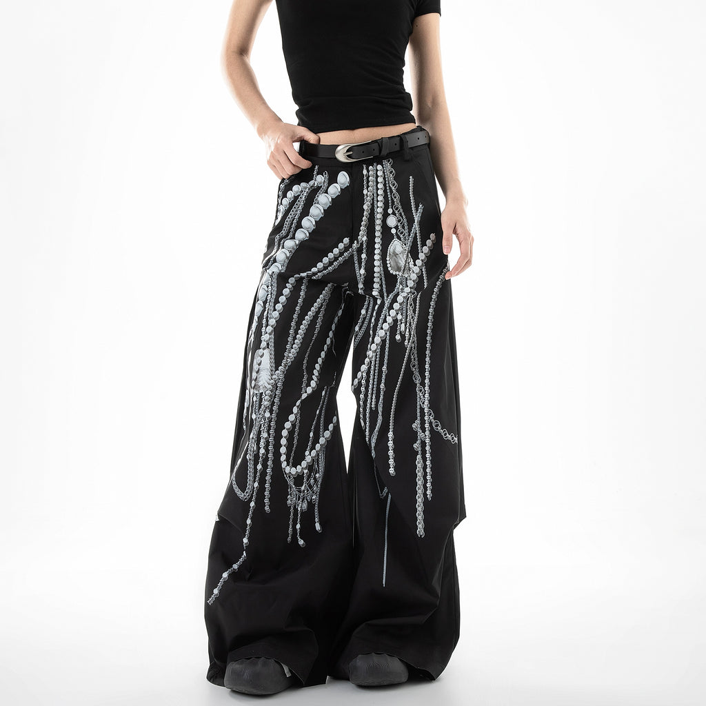 ICH MDOE Vintage Printed Versatile Straight High Waist Wide Leg Pants