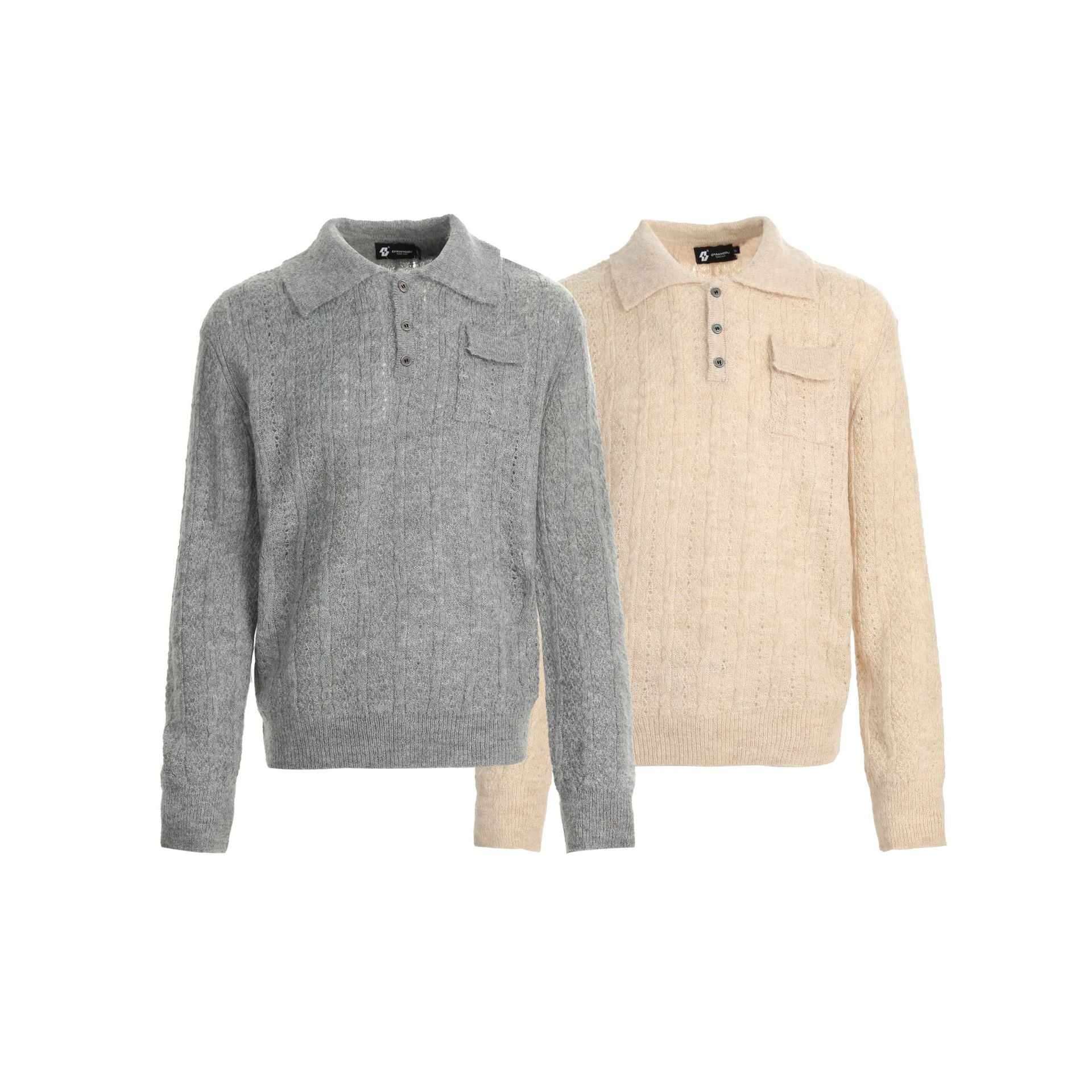 CHANYOOU Vintage Henry Neck Hollow-out Knitted Sweater