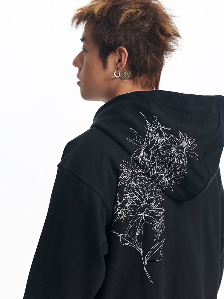 CoosRetro Line Embroidery Contrasting Hooded Sweater