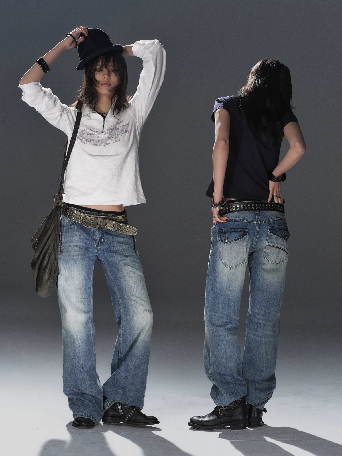 WearAndtear Double Zipper Contrasting Low-rise Jeans