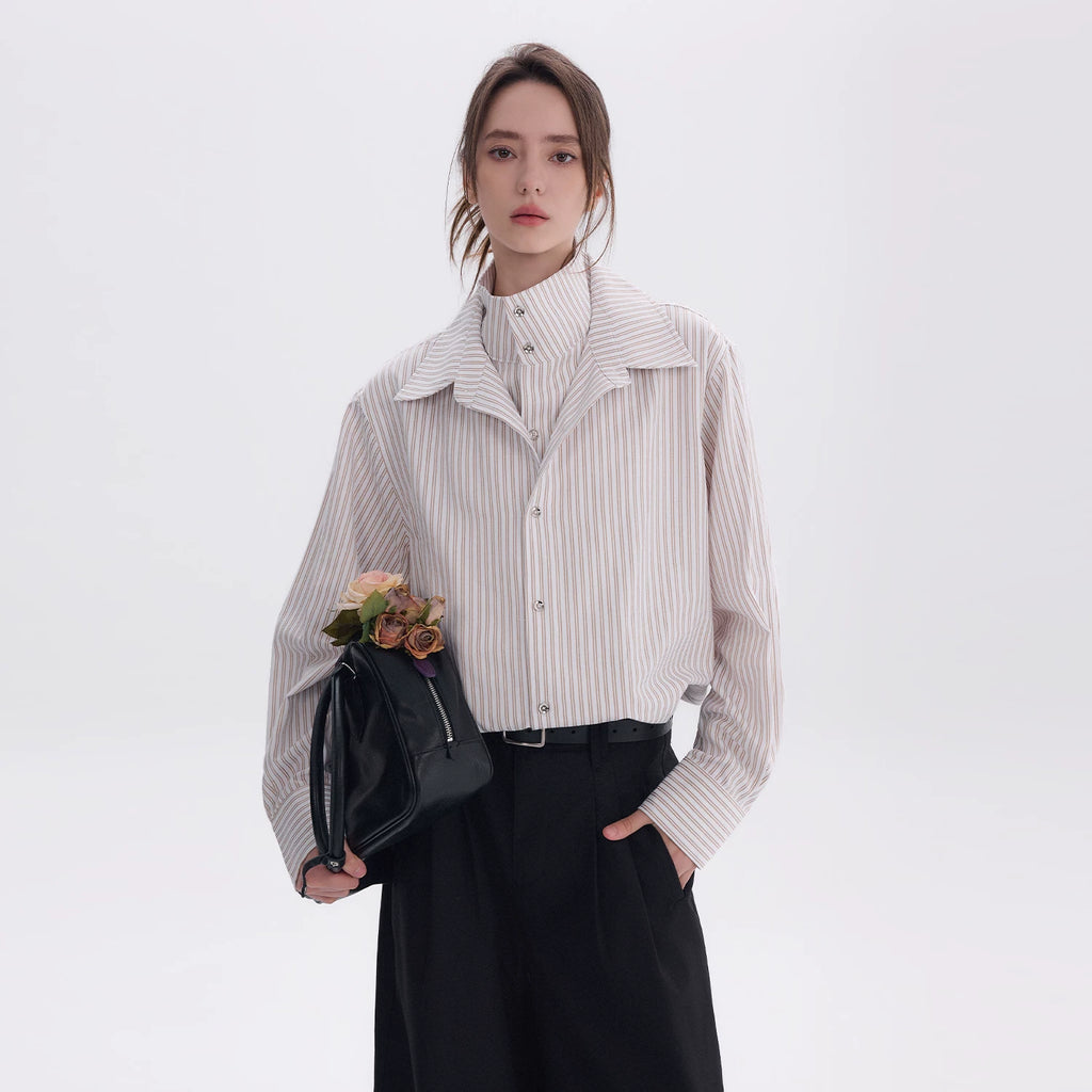 CHOR Fake Two-piece Striped Long-sleeved Shirt