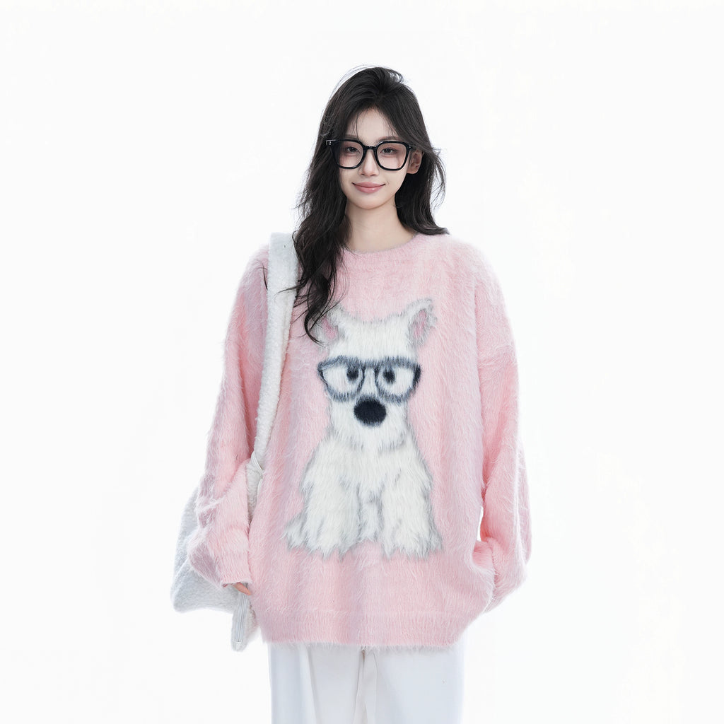 Zuocisankon Cute Puppy Jacquard Soft Waxy Knitted Sweater
