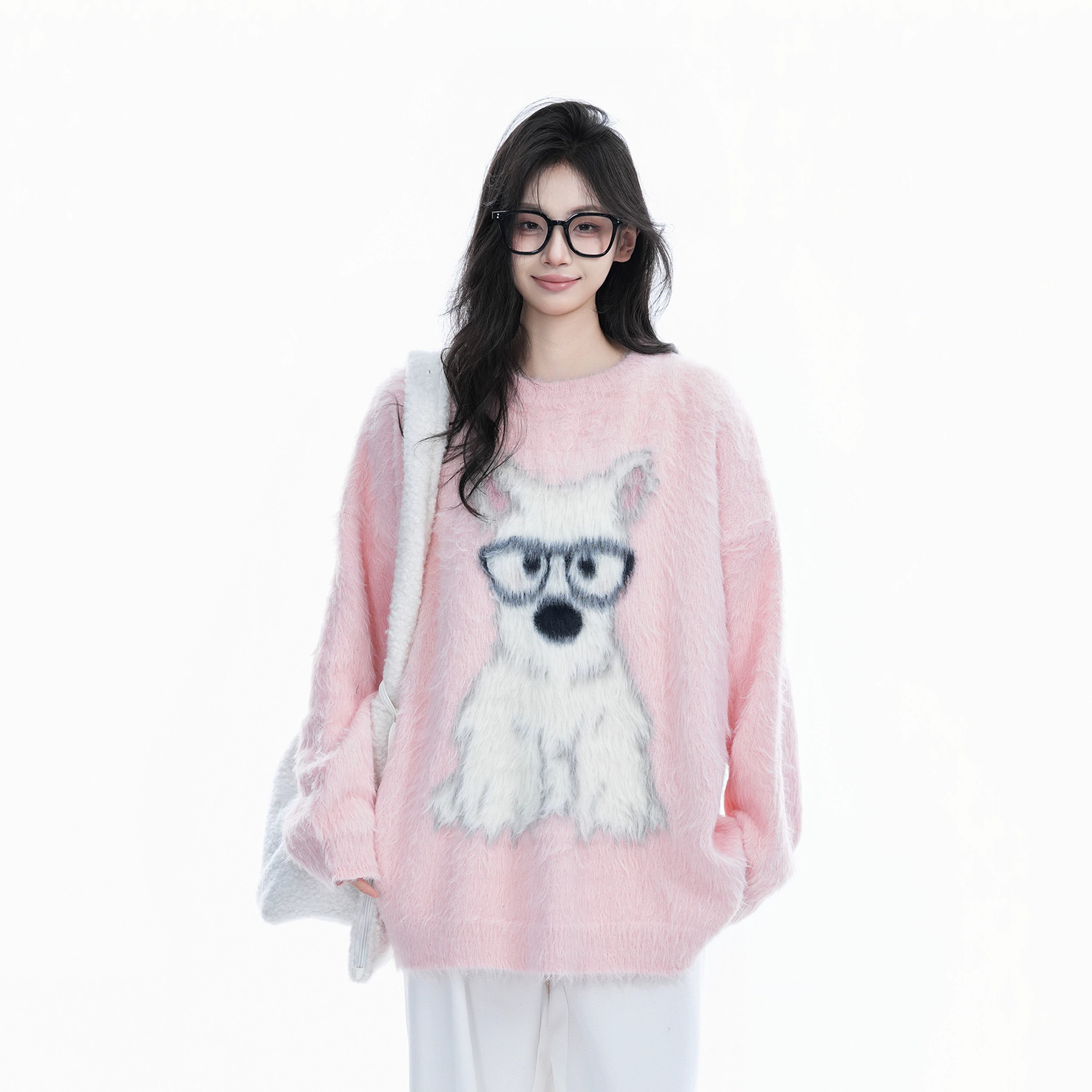 Zuocisankon Cute Puppy Jacquard Soft Waxy Knitted Sweater