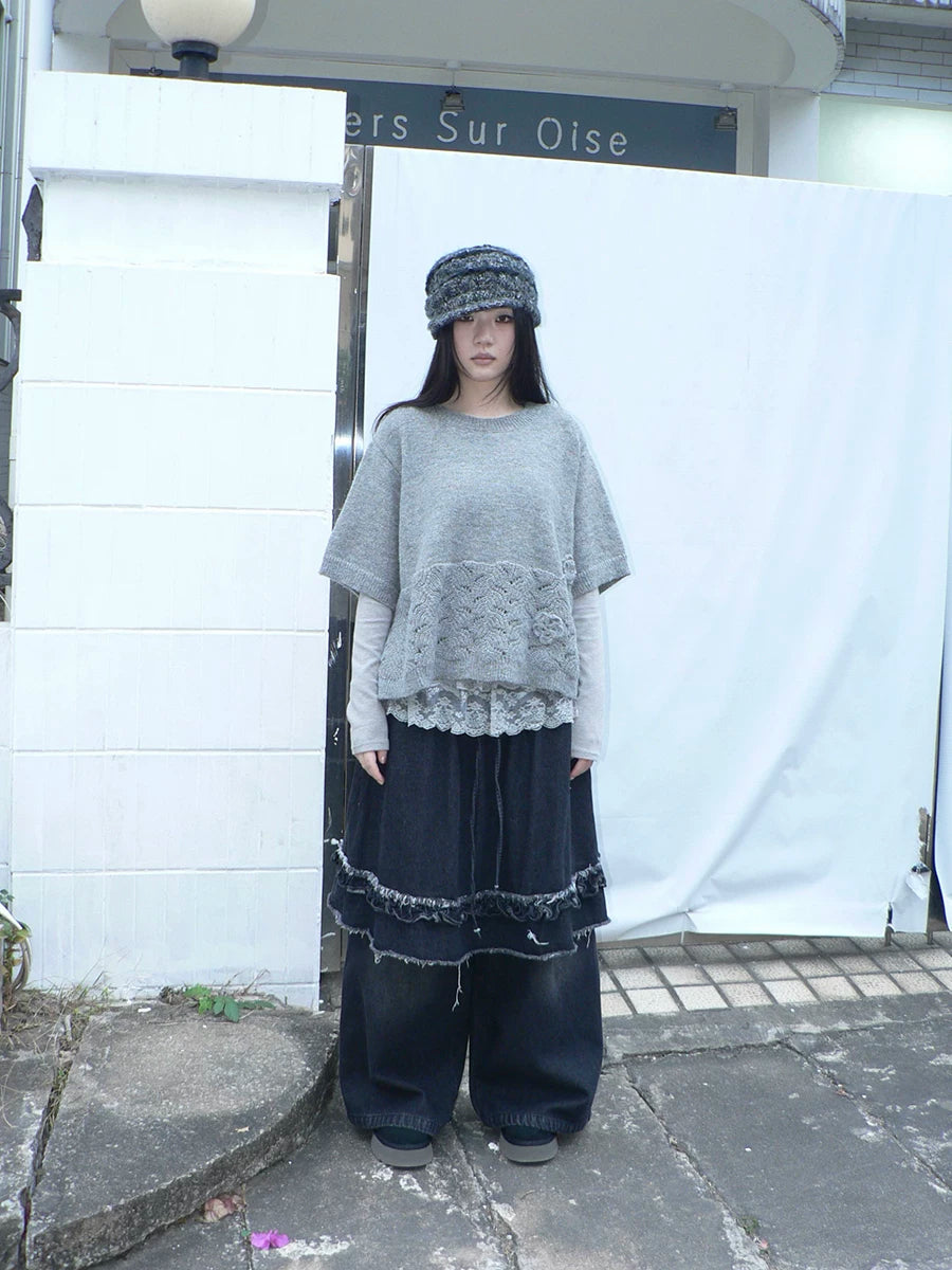 Ang: Project Vintage Fake Two-piece Velvet Jeans Skirt