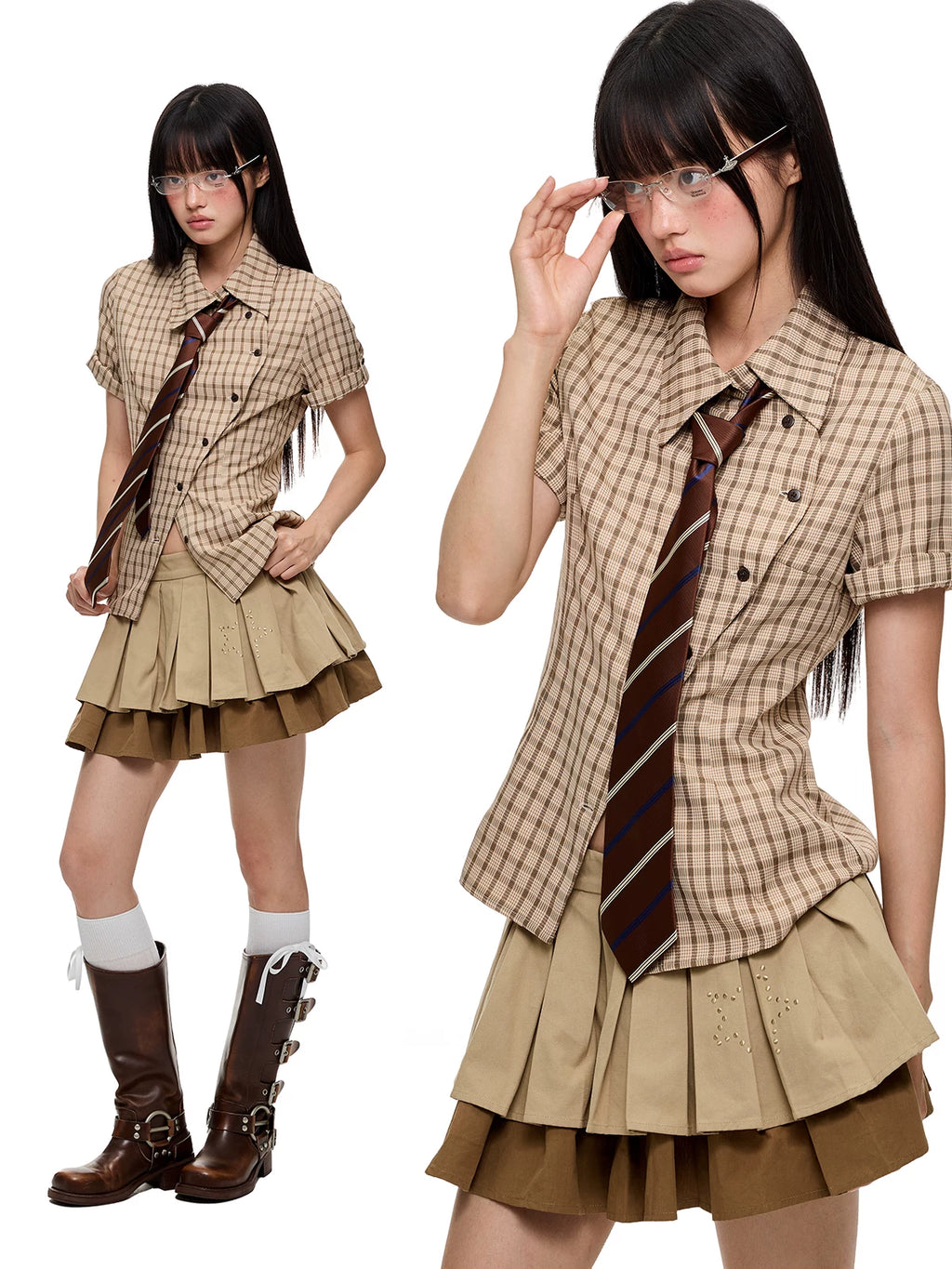 JIKOO Korean Waist Pinched Slim and Thin Shirt