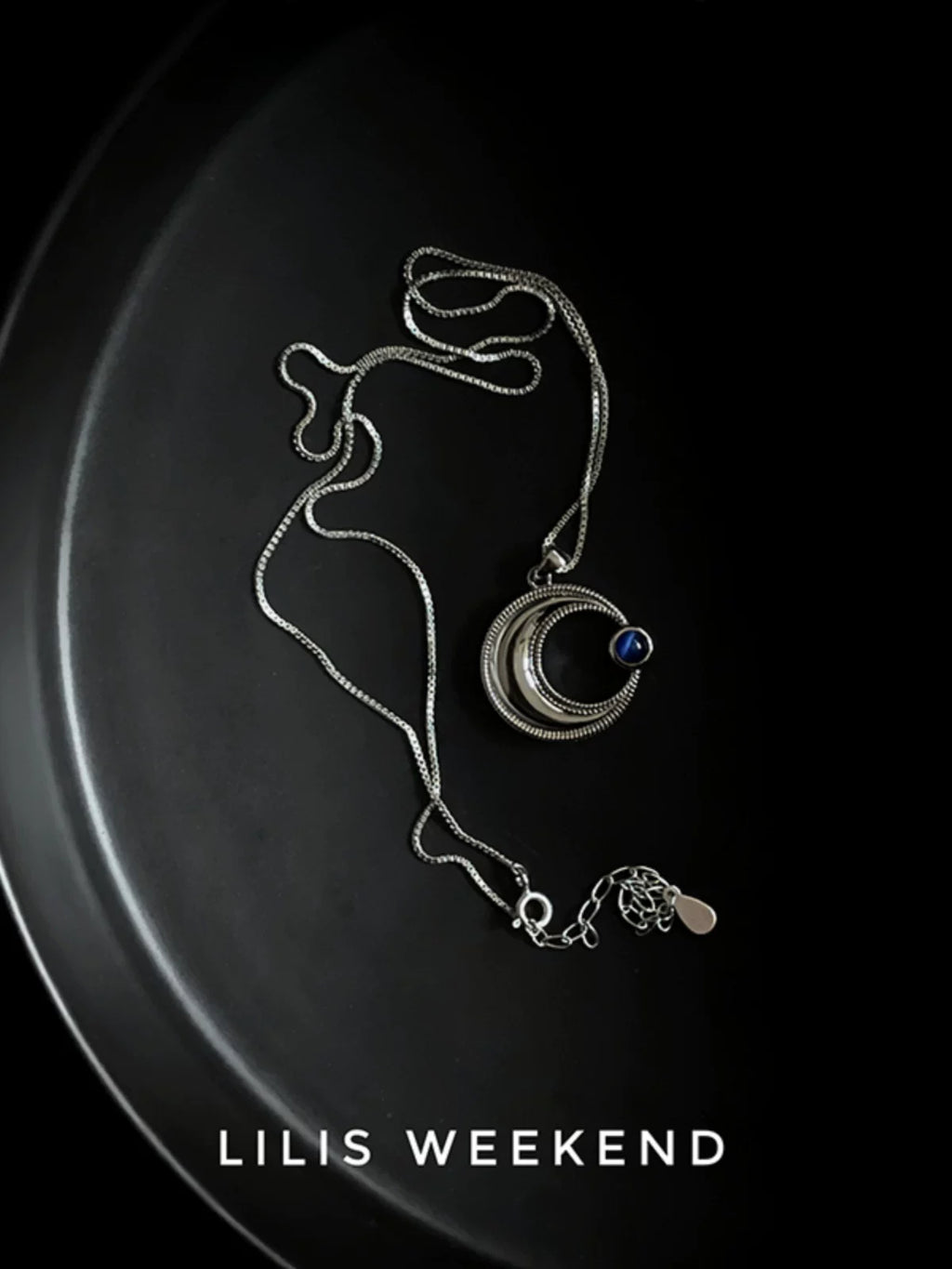 Lilis Weekend Solid Curved Moon Blue Opal Necklace