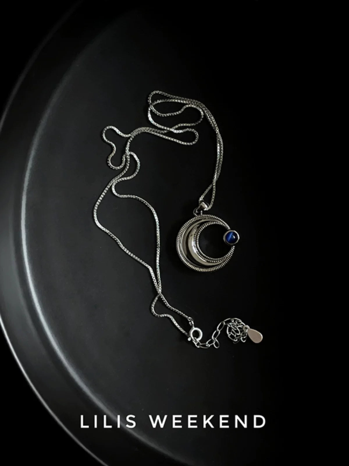 Lilis Weekend Solid Curved Moon Blue Opal Necklace