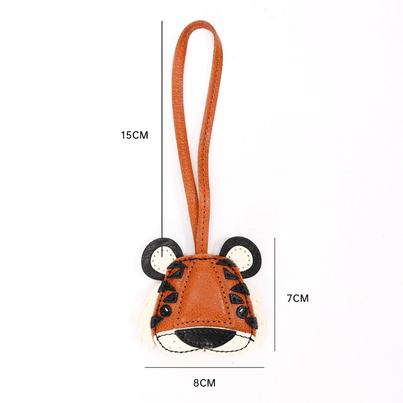 HALF WORK cowhide bag pendant genuine leather retro handmade tiger head pendant tiger zodiac bag pendant