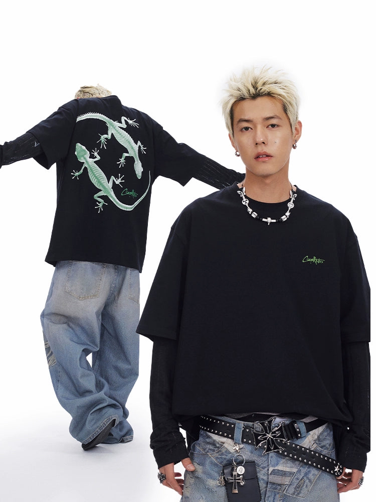 CoosRetro Retro Back Gecko Print Logo Tee