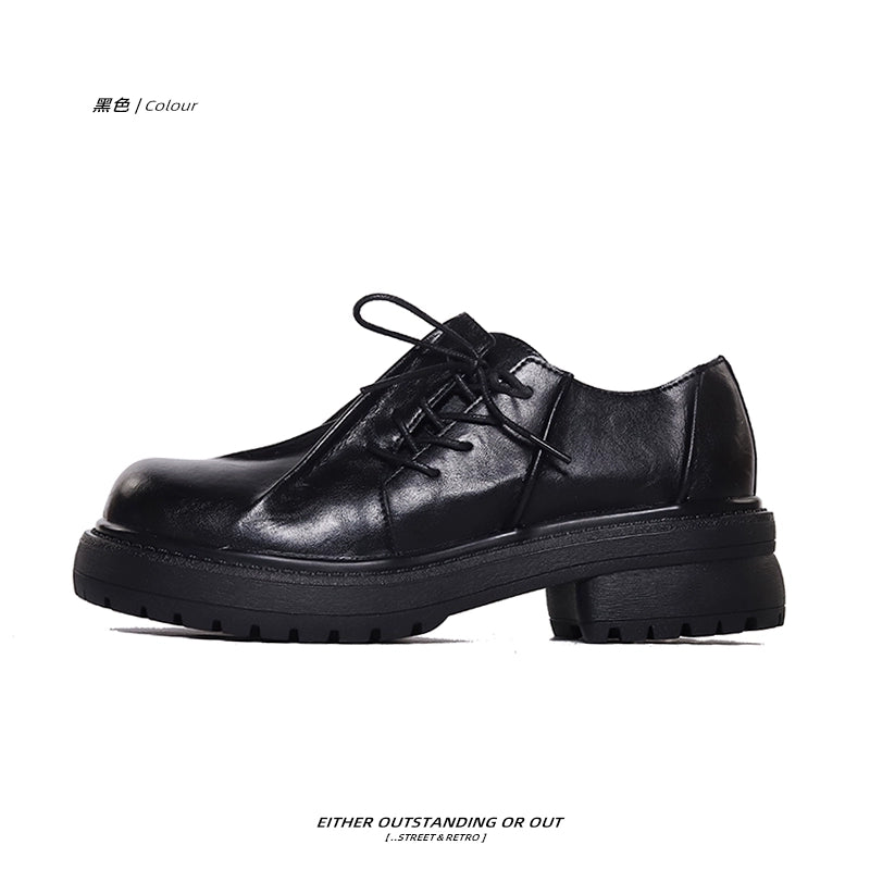 SHENLV STUDIO Asymmetrical Hand-pleated Thick-soled Heightening Leather Shoes