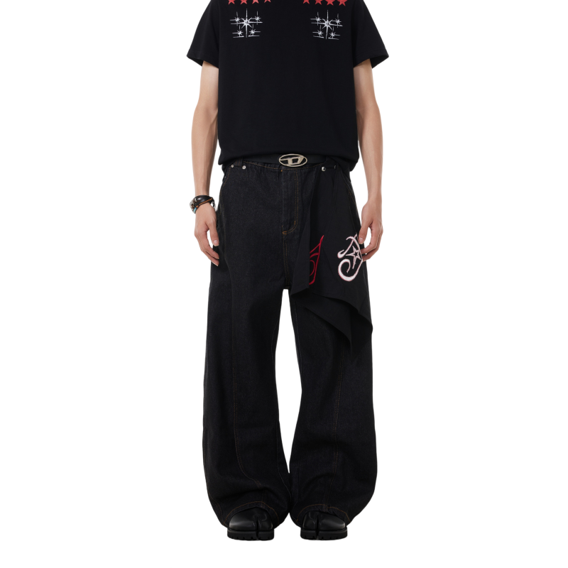 BTSG Detachable Embroidered Square Towel Original Cow Scimitar Pants