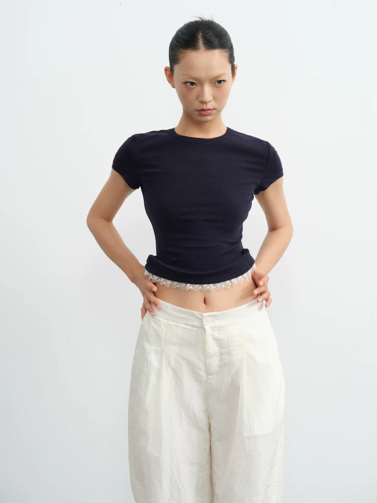 LINY LIBERTY Simple Front Shoulder Slim Tee