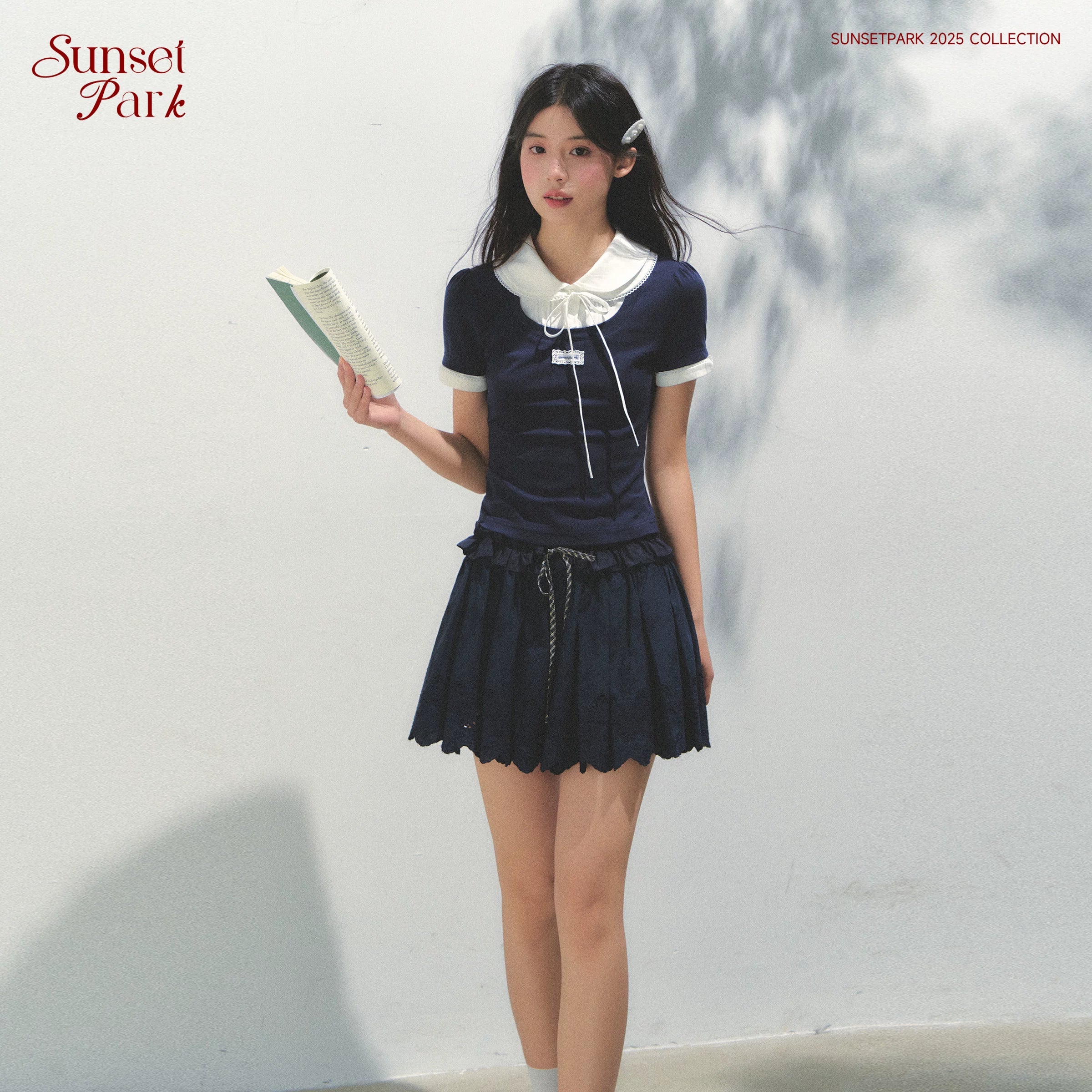 SunsetPark Doll Collar Stitching Knitted Tee