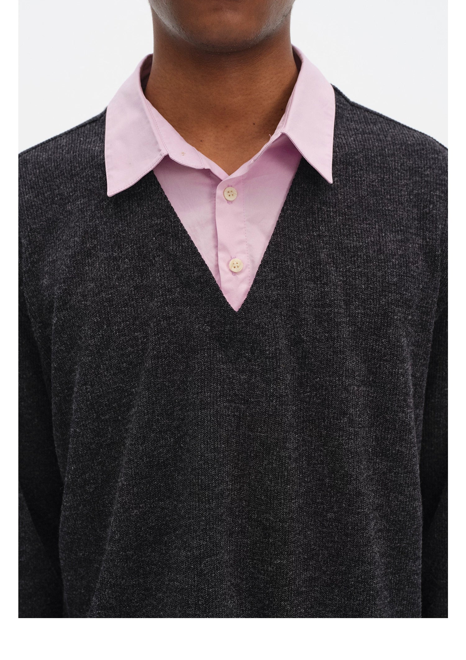 DIMC Fake Two-piece Color Matching Polo Collar Knitted Long Sleeve