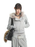 UNCMHISEX Fur Collar Hooded Sweater Jacket