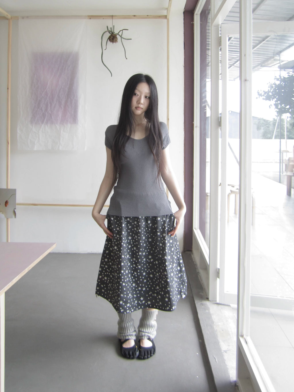 Ang: Project Vintage Star Polka Dot Print Drawstring Denim Skirt