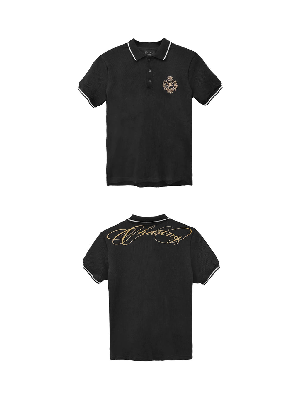 WANNA LAB Badge Embroidered Front Shoulder Polo Tee