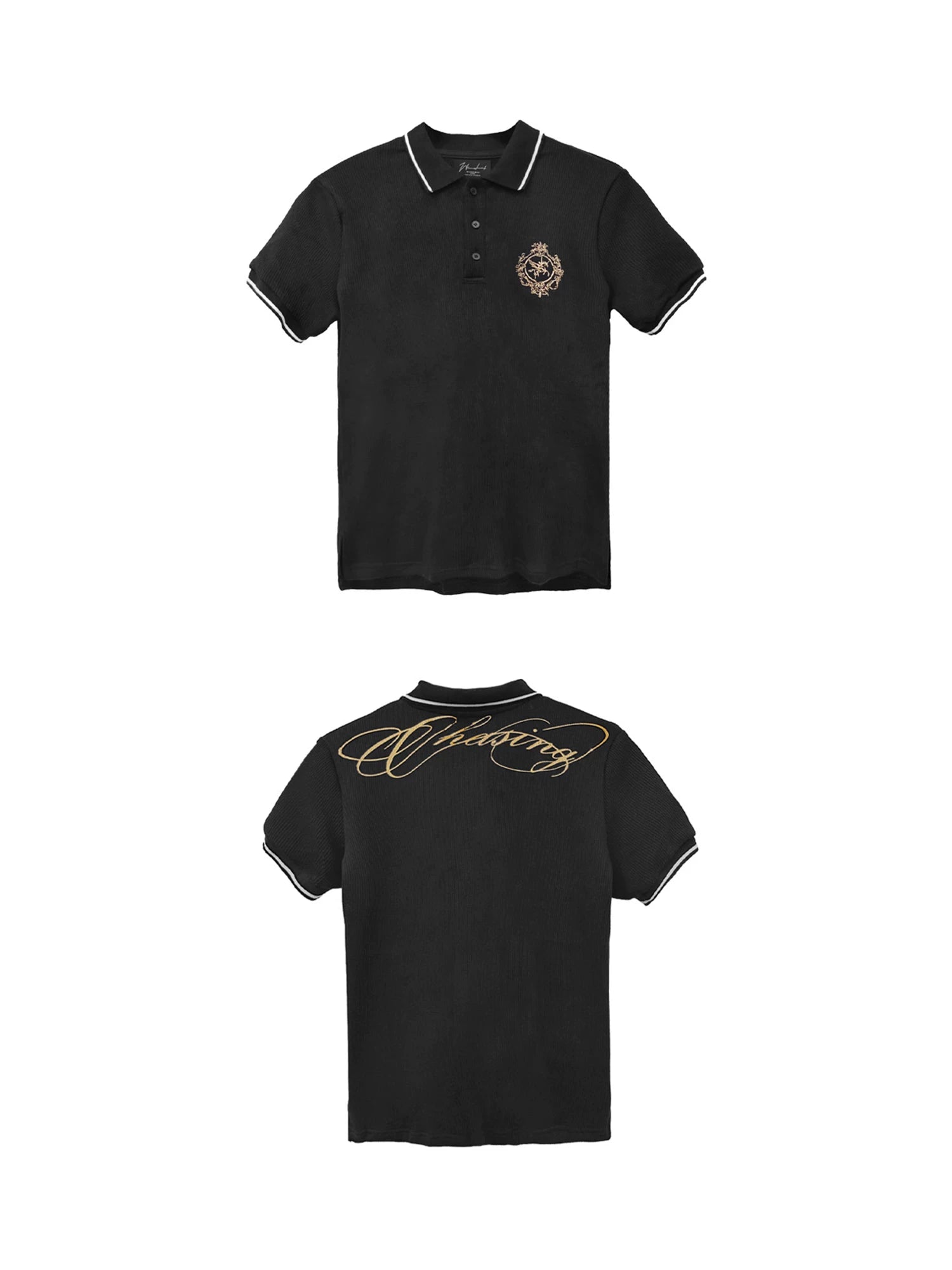 WANNA LAB Badge Embroidered Front Shoulder Polo Tee