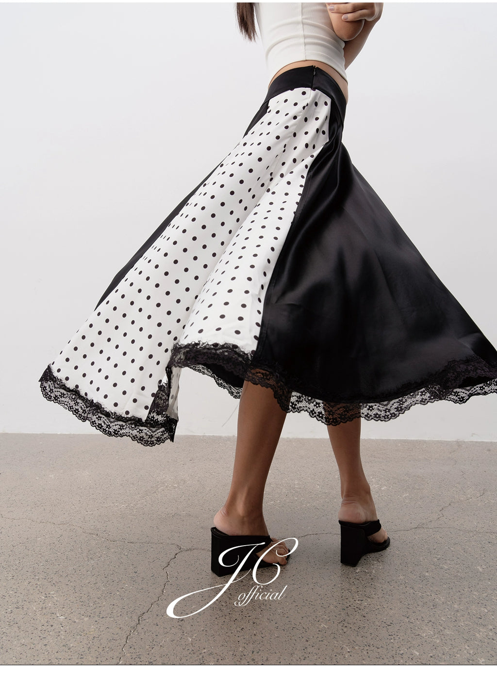 JCAESAR Polka Dot Stitching Lace Dress