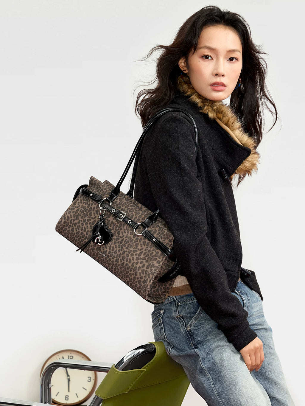 Mcmiko Vintage Leopard Print Shoulder Bag