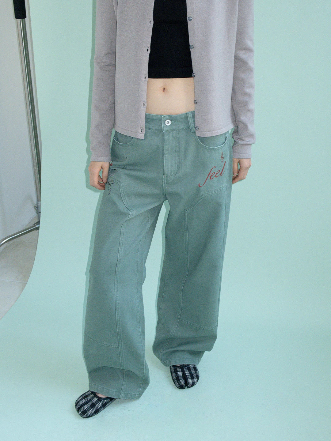 FUNKYFUN Fun Print Logging Structure Straight Casual Trousers