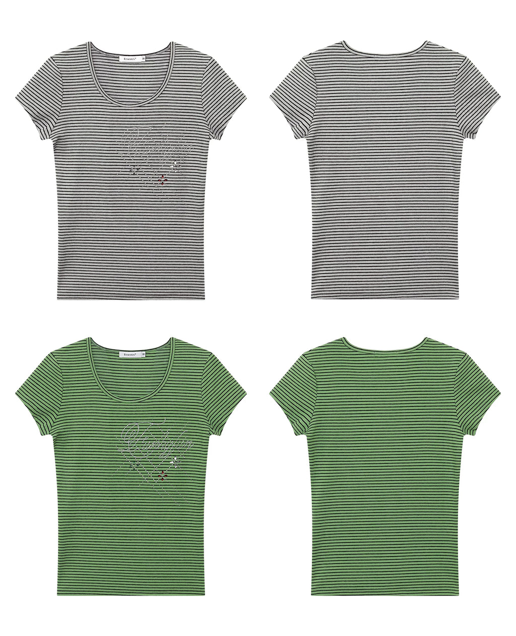 FUNKYFUN Hot Diamond Striped Front Shoulder Tee