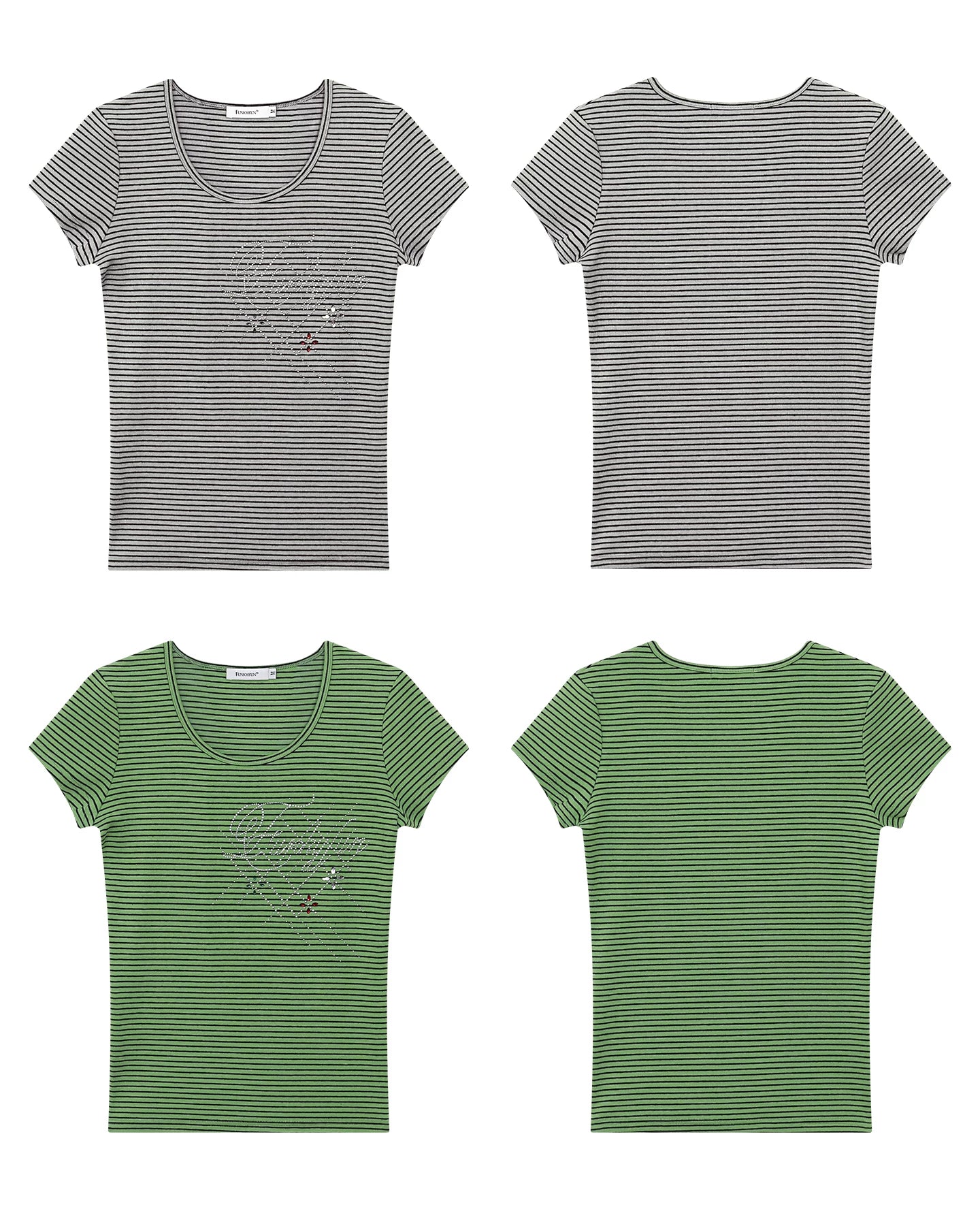 FUNKYFUN Hot Diamond Striped Front Shoulder Tee