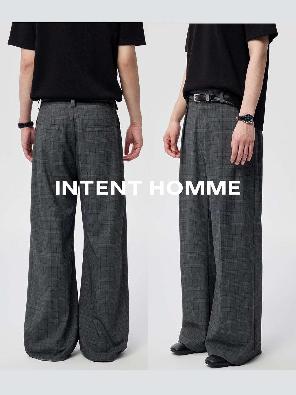 INTENT Plaid Double-pleated Simple Premium Loose Trousers