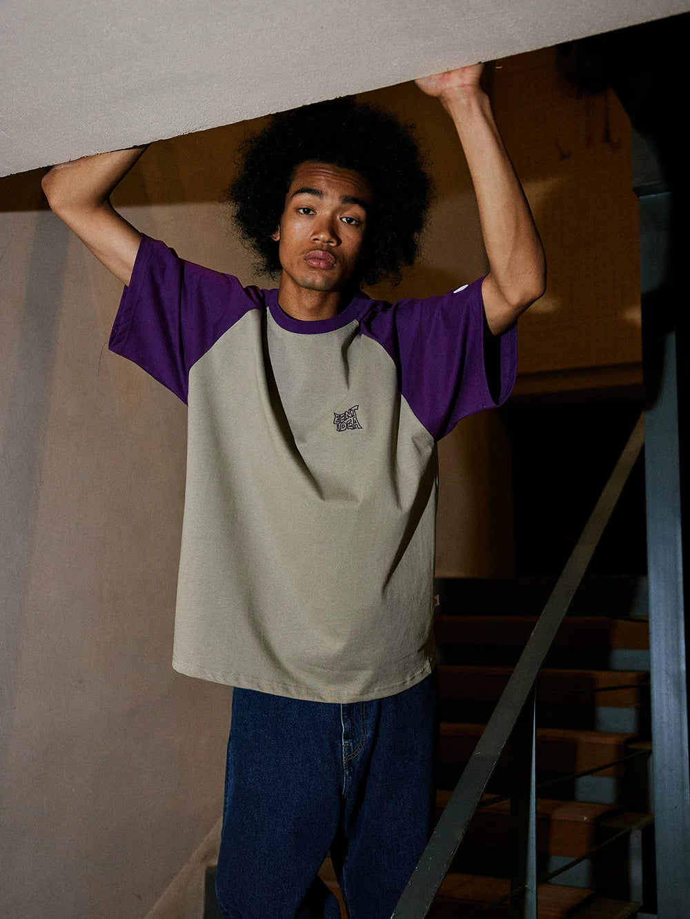 BENT IDEA Retro Color Matching Shoulder Casual Tee