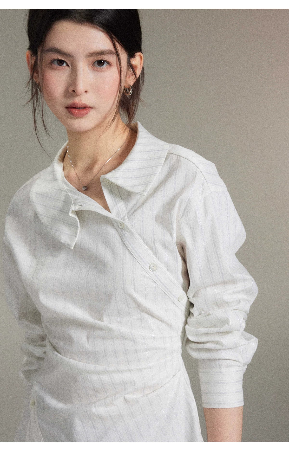 TYANG Irregular Waist Striped Shirt