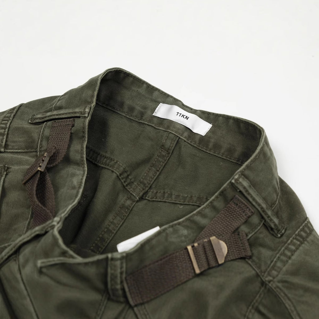 11KN army straight multi-pocket wide-leg pants