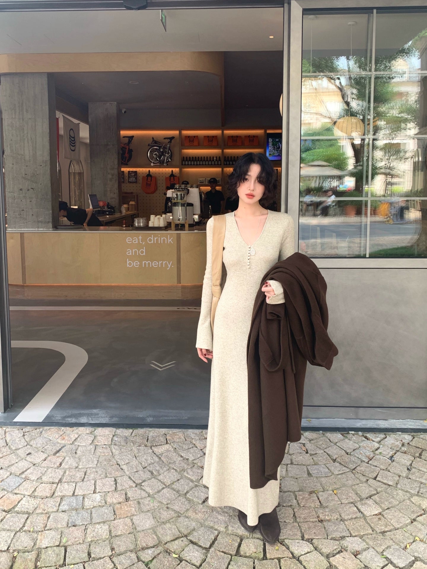 KELIFAN Vintage V-neck Knitted Dress