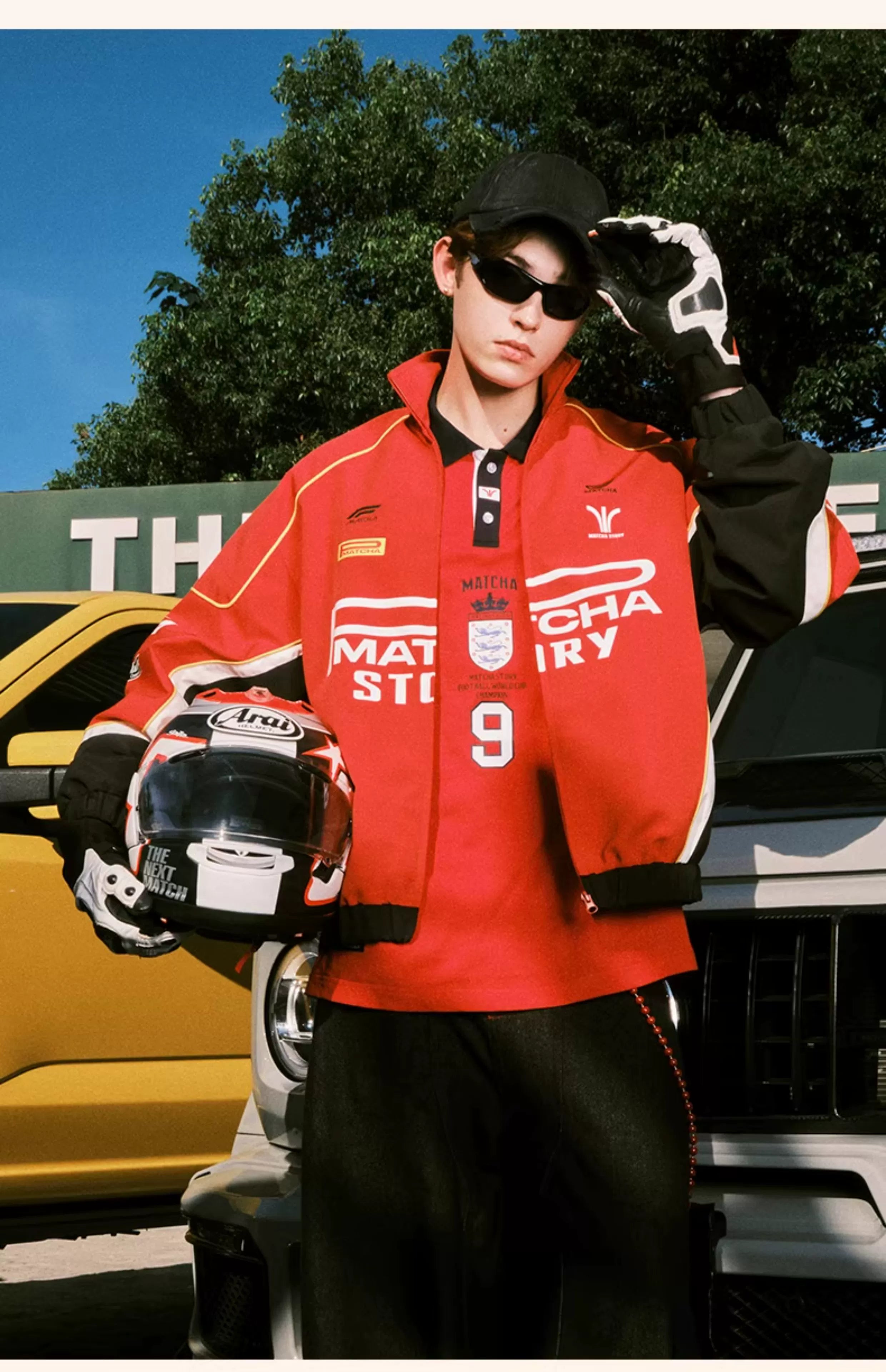 MATCHA STORY Contrasting Stitched Stand-up Collar Jacket