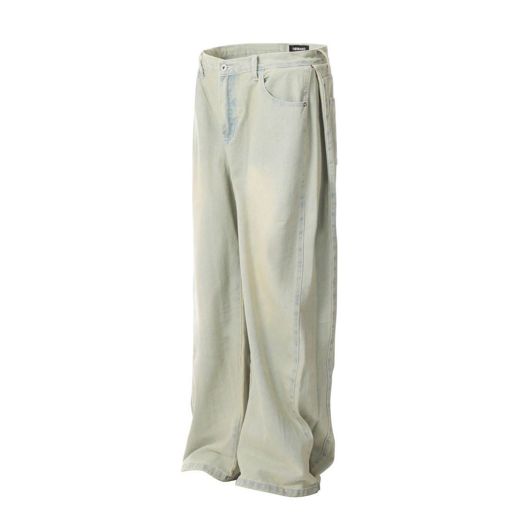 11KN cloud water blue jeans washed retro straight wide-leg trousers