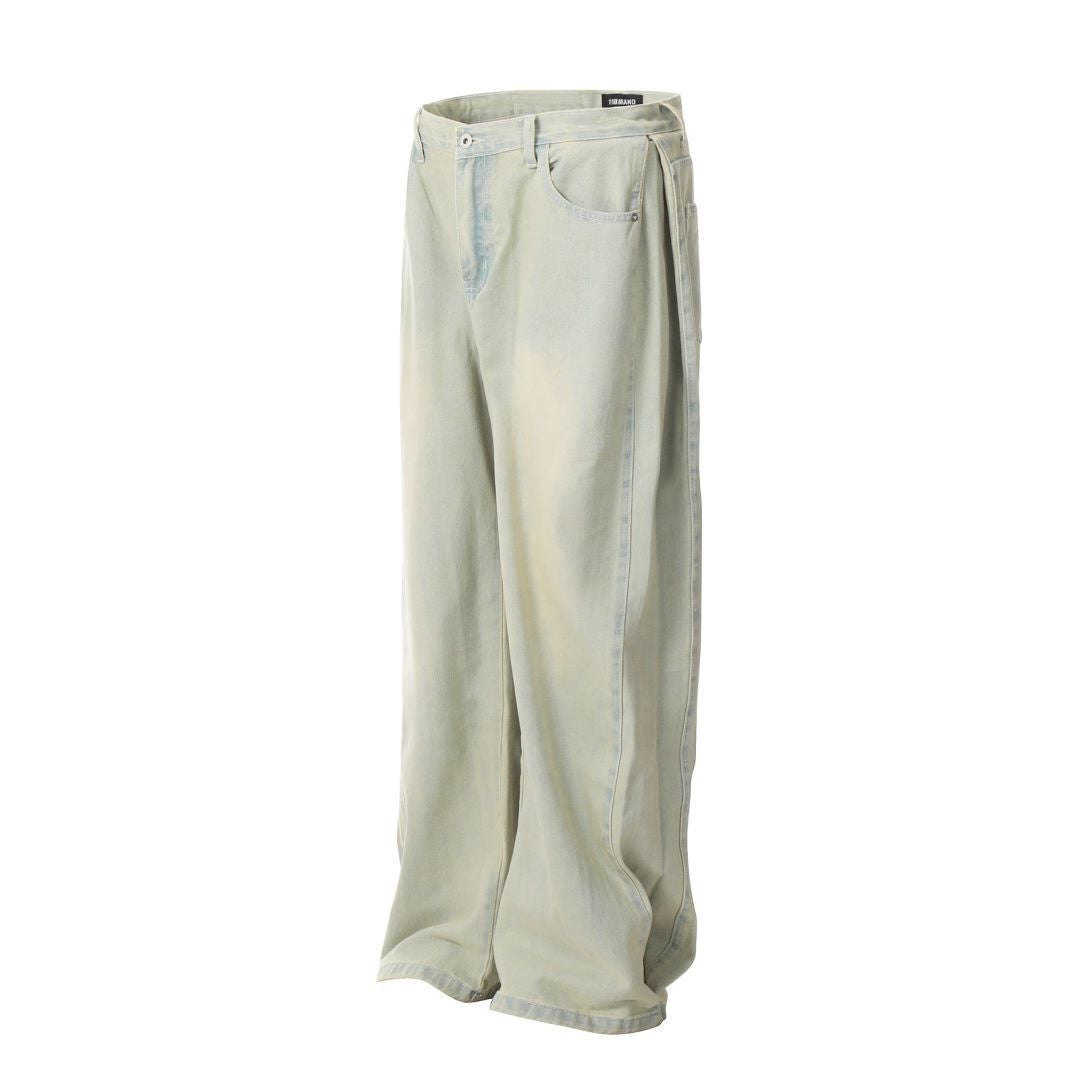 11KN cloud water blue jeans washed retro straight wide-leg trousers