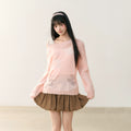 Umoumo Sweet Lace-up Knit Blouse
