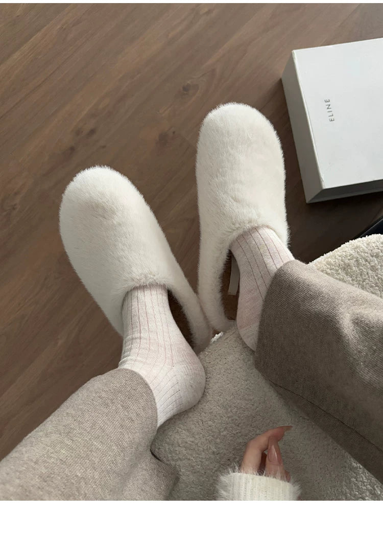 CHRNDXEE Baotou Casual One-pedal Warm Flat-soled Fluffy Single Shoes