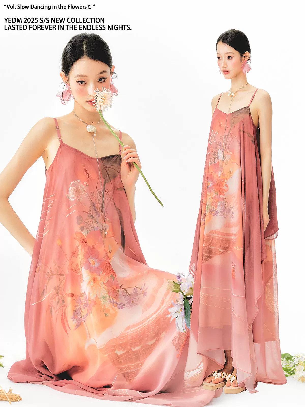 YEDM Floral Print Suspender Dress