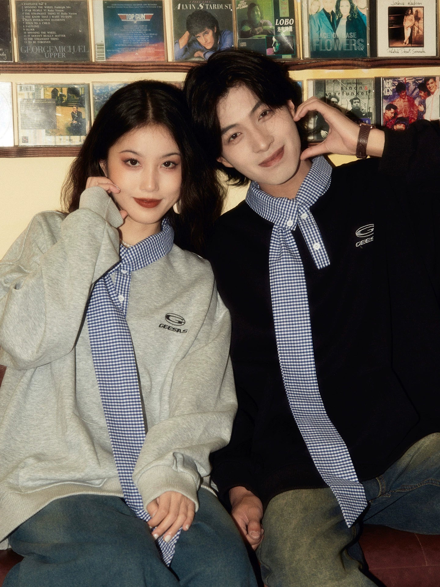 ALOHA Retro Neckline Splicing Fake Two-piece Sweater