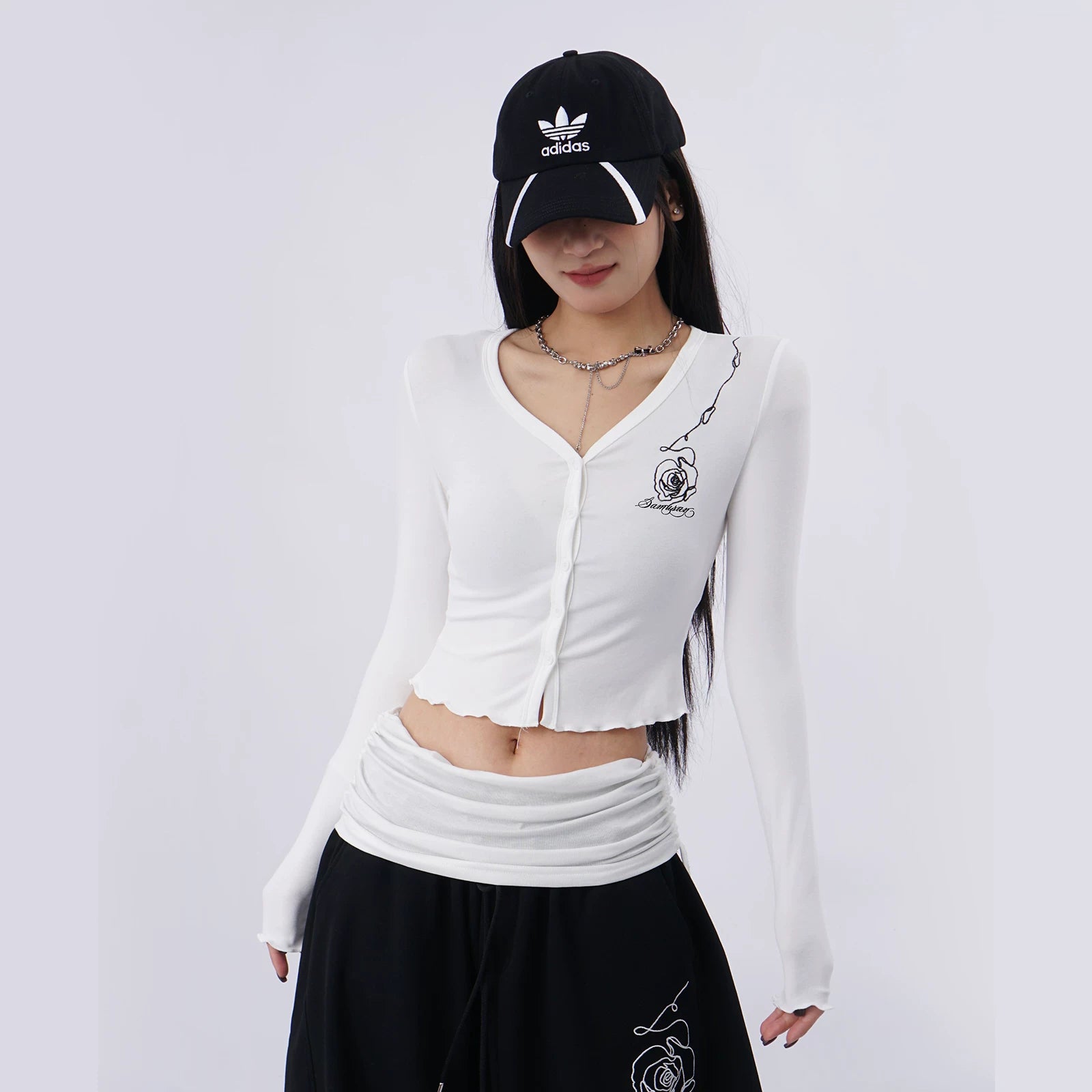 SAMUSAN Short Slim Fit Rose Print Long Sleeve