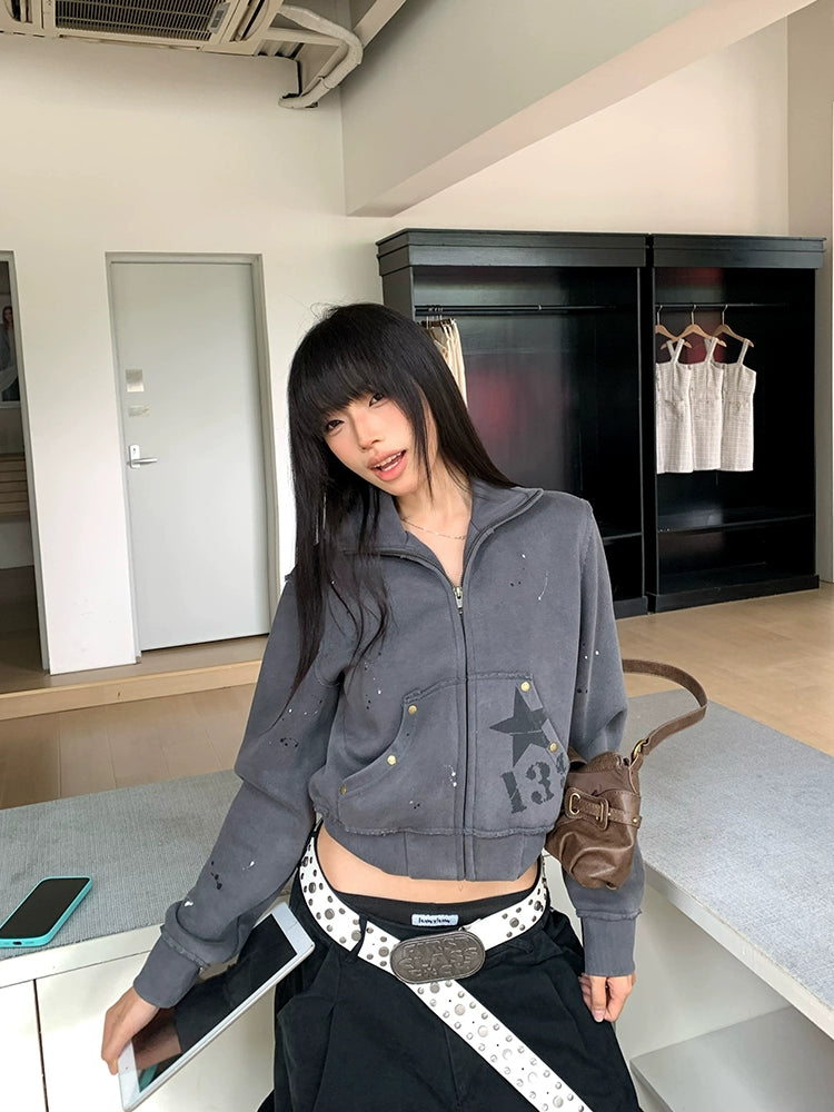 EAHO Retro Rivet Splash Cardigan Sweater