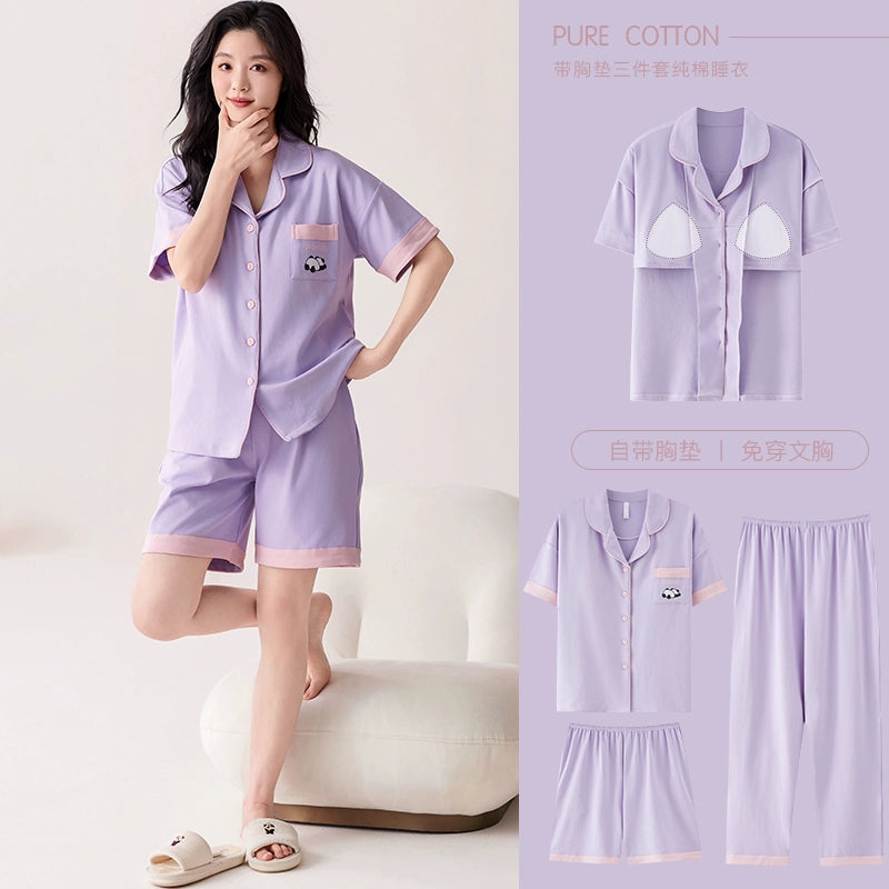 Urban Butterfly with Chest Pad Long Sleeve Three-piece Set Loungewear