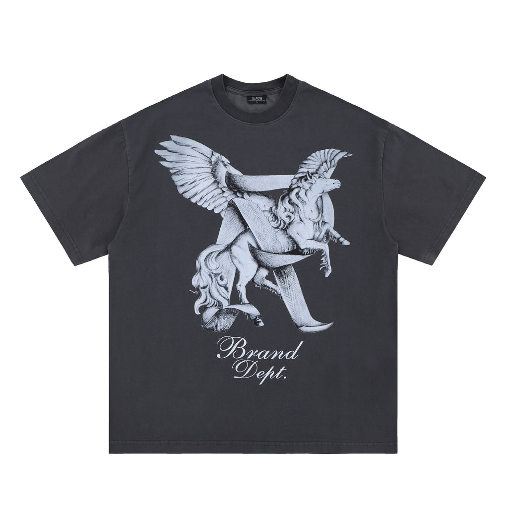 SUPER WAY Pegasus Printing Tide Brand Printing Loose and Versatile Tee
