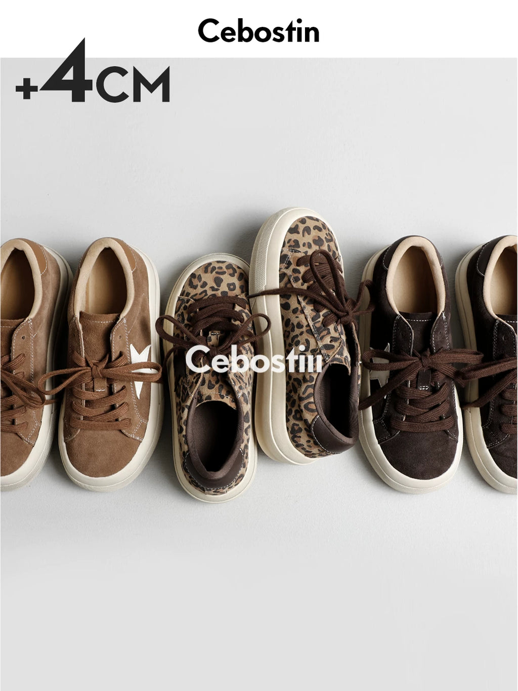 Cebostin Heightened Leopard Print Star Lace-up Shoes