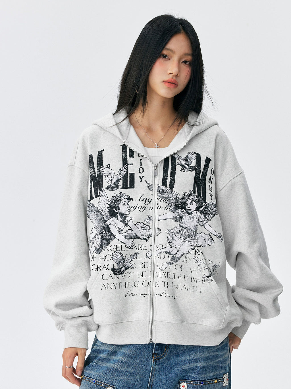 MEDM Angel Patch Casual Hooded Cardigan Sweater